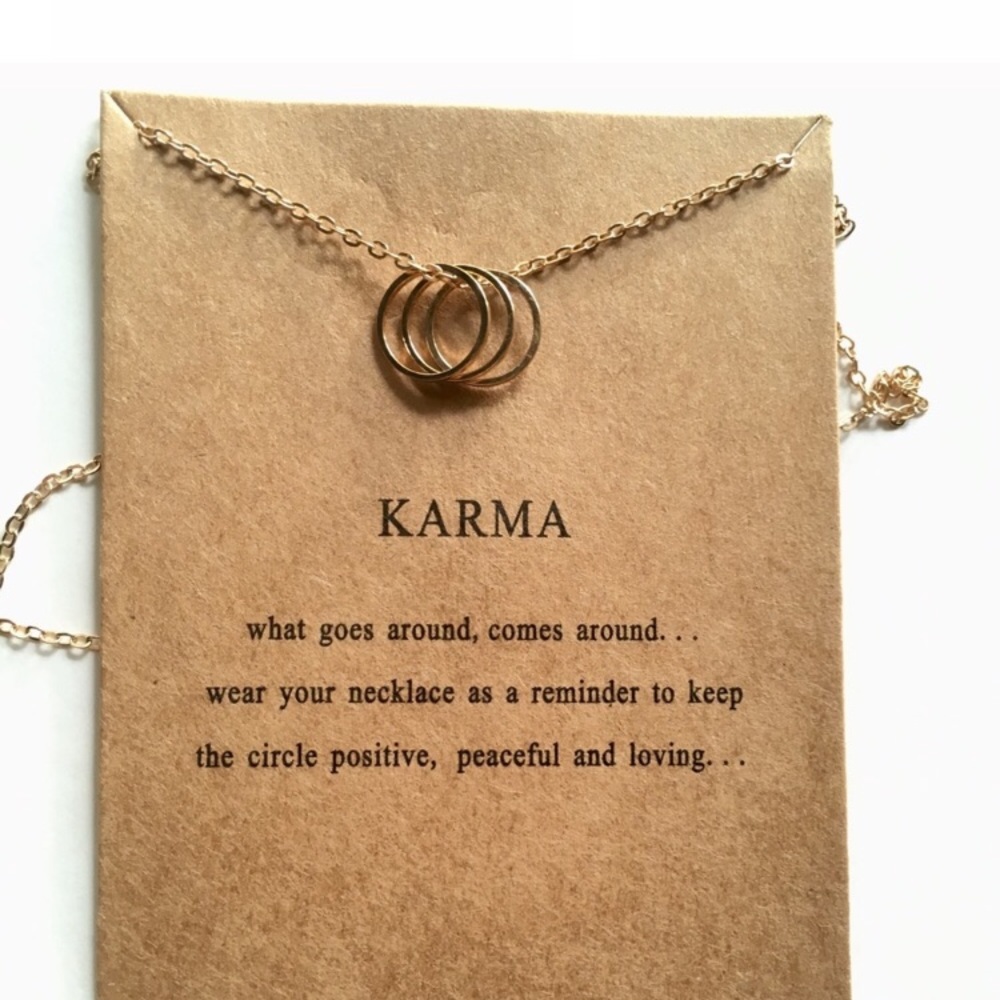 Golden Toned Karma Triple Rings Card Necklace - Picture 2 of 5